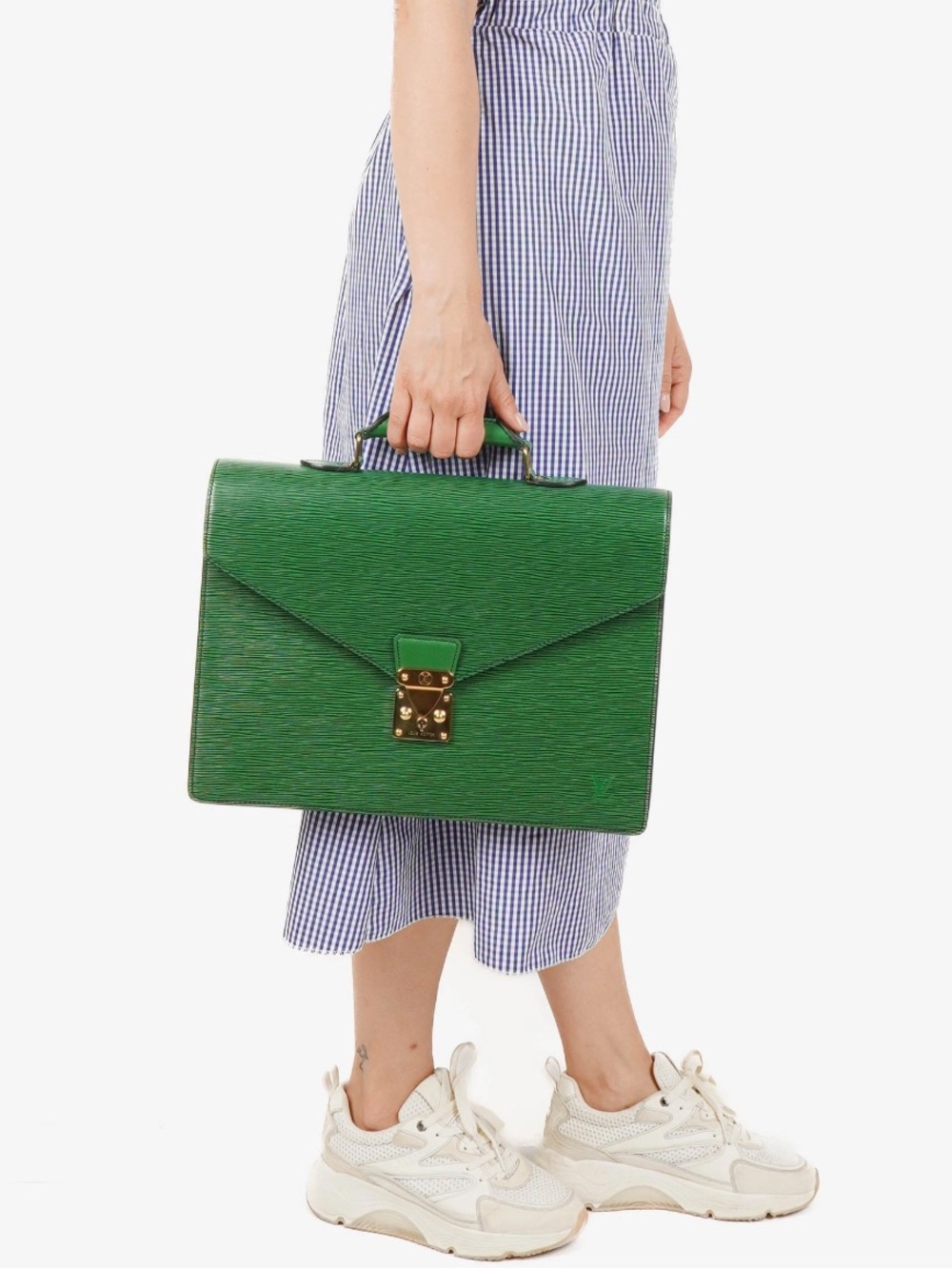 Authentic Louis Vuitton Epi Serviette Conseiller Briefcase bag green Epi leather